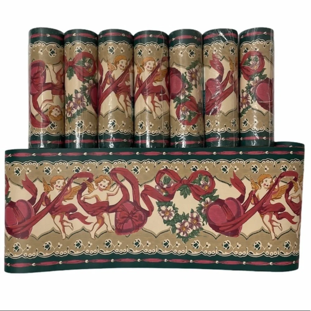 Vintage Wallpaper Wall Border Romantic Cherub Angel Love Floral Heart 8 Roll Set
